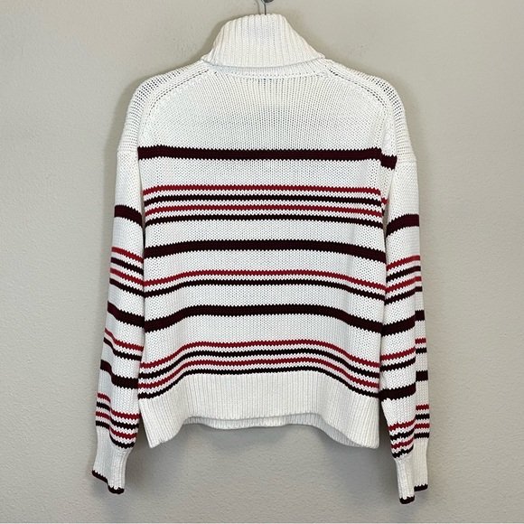 NWT Madewell Cream Striped Ribbed Cotton Chunky Turtleneck Sweater Size L - Picture 7 of 10